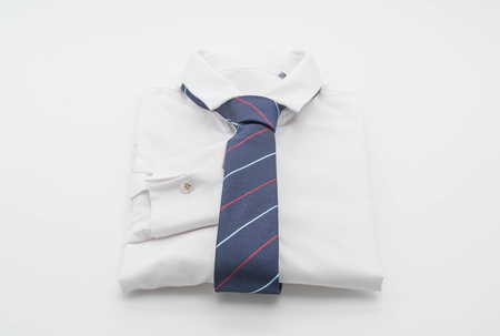 white shirt with necktie on white backgroundの写真素材
