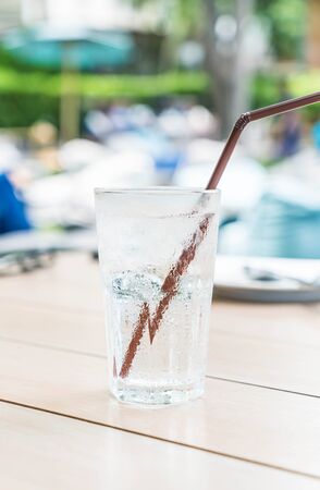 iced water glass on the tableの写真素材