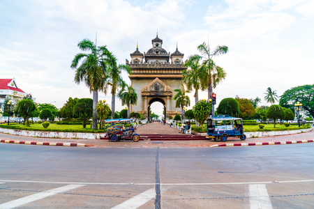 Vientiane, Laos - May 12 2017 : Beautiful architecture at Patuxay Monument in Vientiane, Laos.のeditorial素材