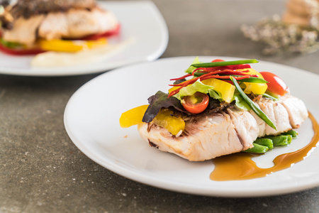 snapper fish steak with vagetableの写真素材