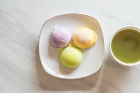 mochi ice cream on plateの写真素材