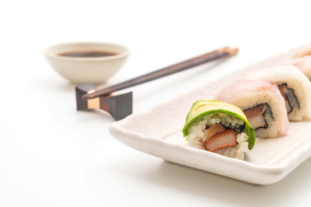 mixed sushi roll - japanese food style on white backgroundの写真素材