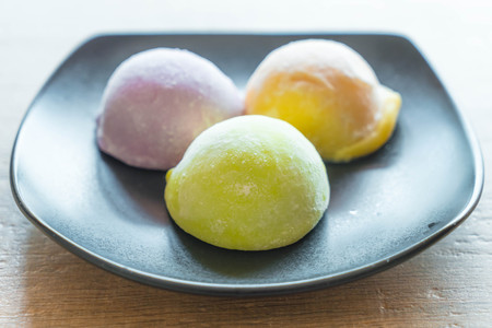 mochi ice cream on plateの写真素材