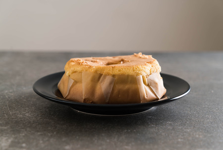 butter soft cake on black plateの写真素材