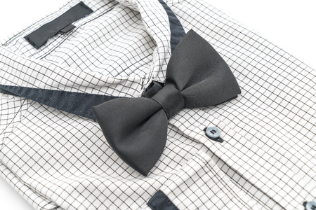 shirt with bow tie on white backgroundの写真素材