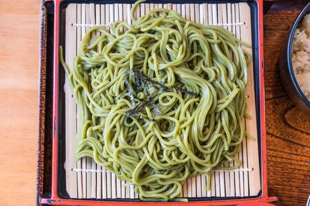 Japanese Cha Soba (Green tea Soba) in dish - Selective focus pointの写真素材