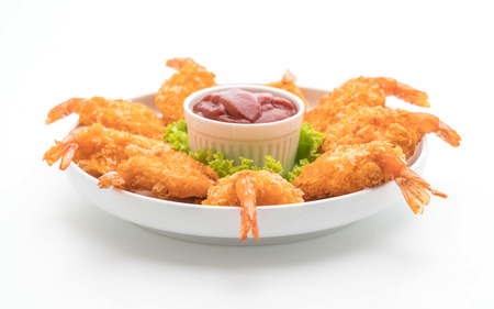 deep fried shrimp isolated on white backgroundの写真素材