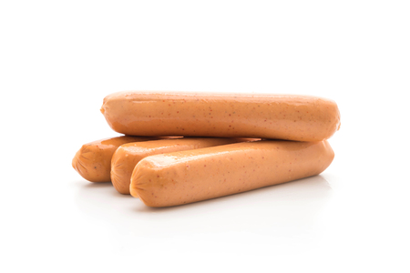 chili frankfurter sausage isolated on white backgroundの写真素材