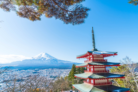 Mt. Fuji with Chureito Pagoda in autumn, Fujiyoshida, Japan.のeditorial素材