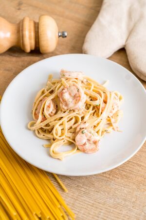 fettuccini pasta with shrimp - Italian food styleの写真素材