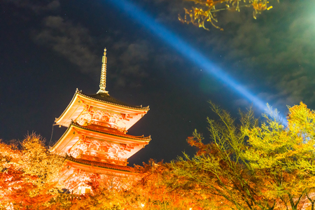 Beautiful Architecture in Kiyomizu-dera Temple Kyoto, Japan at nightのeditorial素材