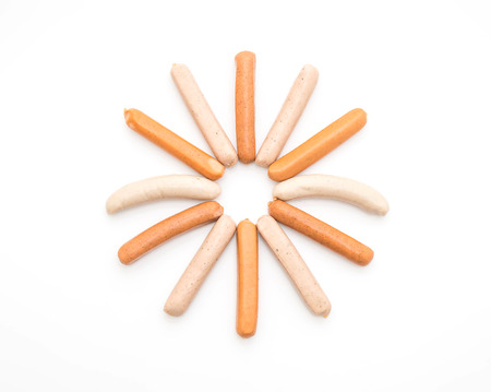 mix sausage isolated on white backgroundの写真素材