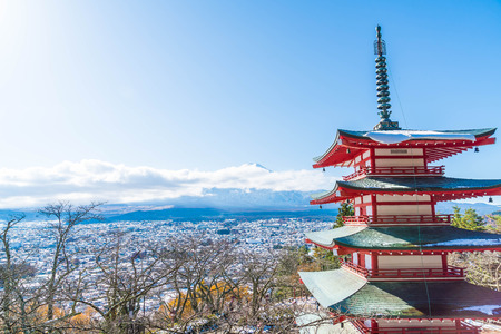 Mt. Fuji with Chureito Pagoda in autumn, Fujiyoshida, Japan.のeditorial素材