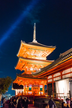 Beautiful Architecture in Kiyomizu-dera Temple Kyoto, Japan at nightのeditorial素材
