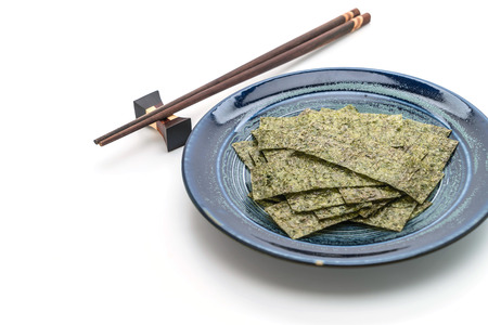 dried seaweed isolated on whiteの写真素材