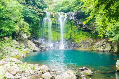 cheonjeyeon waterfalls in Jeju Isaland, South Koreaの写真素材