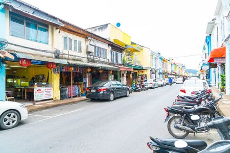 PHUKET, THAILAND -OCT 30, 2016, Phuket town, Thailand: Phuket old town with old buildings in Sino Portuguese style is a very famous tourist destination of Phuket.のeditorial素材