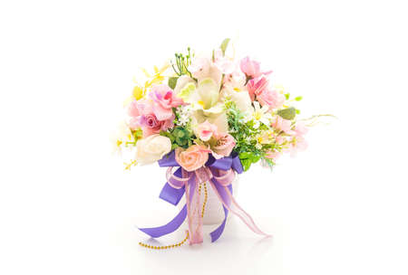 bouquet flower in vase isolated on white backgroundの写真素材