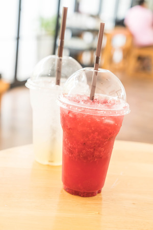 iced raspberry soda in cafeの写真素材