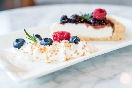 blueberry cheese cake on plateの写真素材