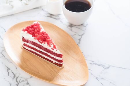 red velvet cake on wood plateの写真素材