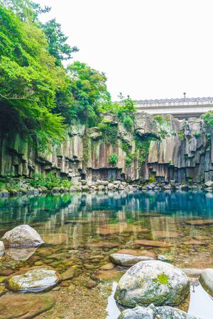 cheonjeyeon waterfalls in Jeju Isaland, South Koreaの写真素材