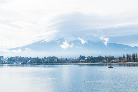 Mountain Fuji San with cloudy at Kawaguchiko Lake in Japan.の写真素材