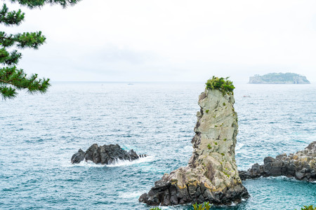 Jeju-do Oedolgae Rock (famous natural landmark) in Jeju Island, South Koreaの写真素材