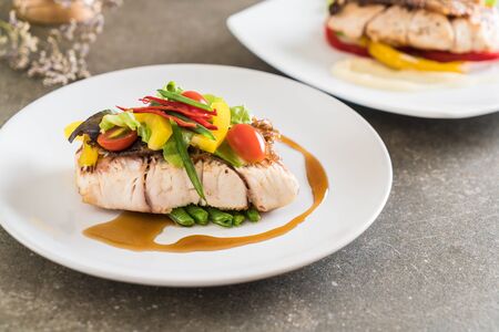 snapper fish steak with vagetableの写真素材