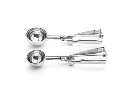 closeup of a ice cream scoop isolated on white backgroundの写真素材