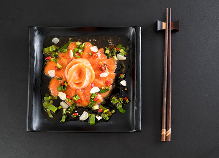 fresh salmon raw spicy salad - Fusion food styleの写真素材