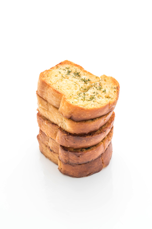 garlic bread isolated on white backgroundの写真素材