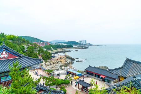 BUSAN,SOUTH KOREA-July 11,2017: Tourist visits Haedong Yonggung Temple is a Buddhist temple and large one and Temple sits upon a cliff overlooking the East Sea in Busan, South Korea.のeditorial素材