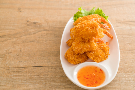 deep fried shrimp with sauceの写真素材