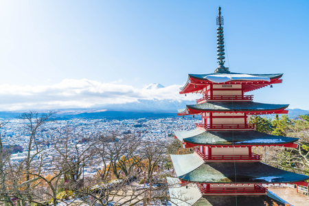 Mt. Fuji with Chureito Pagoda in autumn, Fujiyoshida, Japan.のeditorial素材