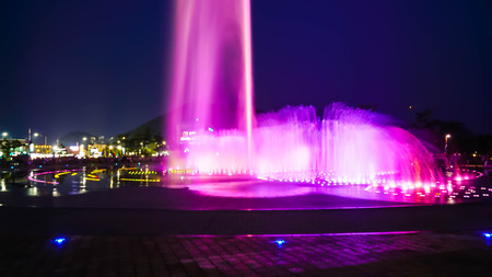 Blurred fountain show with lighting at Dadaepo in Busan, South Koreaの写真素材