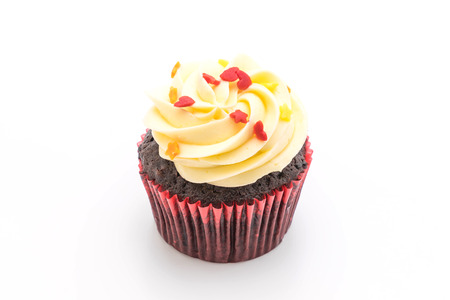 chocolate cupcake isolated on white backgroundの写真素材
