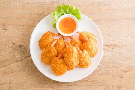 deep fried shrimp with sauceの写真素材