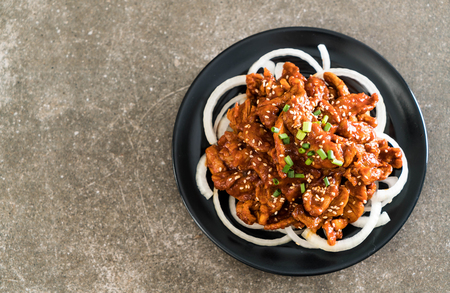 fried pork with spicy korean sauce (bulgogi) - korean food styleの写真素材