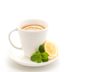 hot lemon tea isolated on white backgroundの写真素材