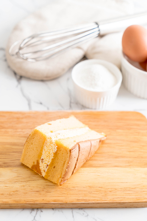 orange chiffon cake on tableの写真素材