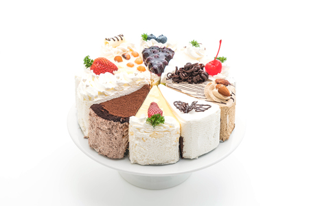 different pieces of cake isolated on white backgroundの写真素材