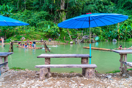 VANGVIENG,LAOS May 13, 2017 : Tourists enjoy at Blue Lagoon in vangvieng, Laos.のeditorial素材