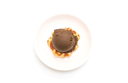 waffle with chocolate ice cream isolated on white background