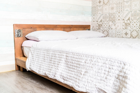 pillow on bed decoration in bedroom interiorの写真素材