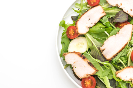 mix salad with grilled chicken isolated on white background - healthy food styleの写真素材