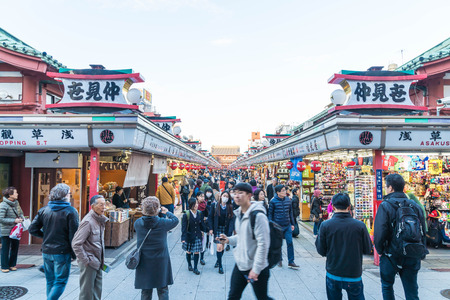 Toyko, Japan - 28 NOV 2016: Tourists walk on Nakamise Dori in Sensoji shrine. Sensoji temple at Japan.のeditorial素材