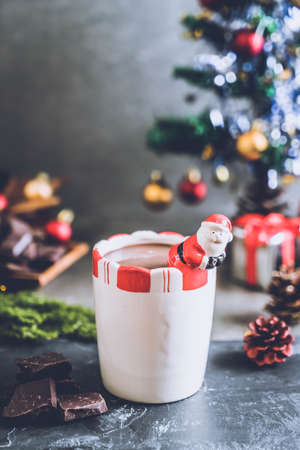 hot chocolate cup with christmas decoration - vintage effect filter