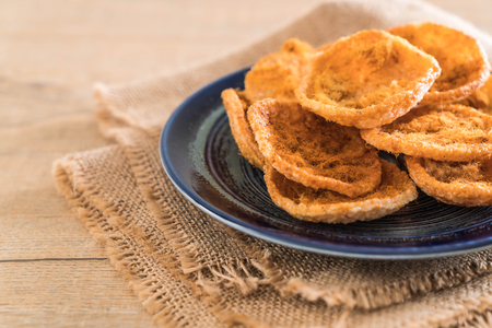 dried shredded pork with rice crackerの写真素材
