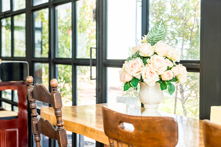 empty vintage table and chair decoration in a roomの写真素材